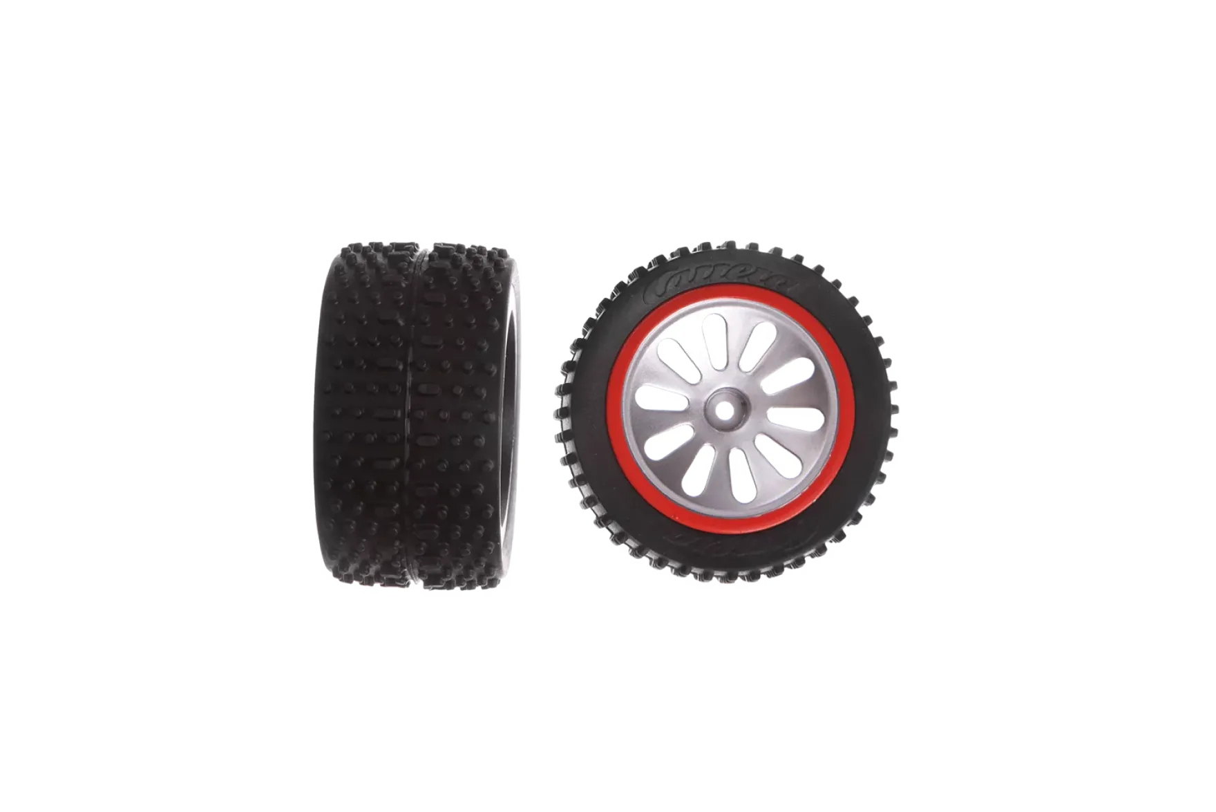 2 rear tyres with wheel rims for Carrera RC X-Fox One (202007)